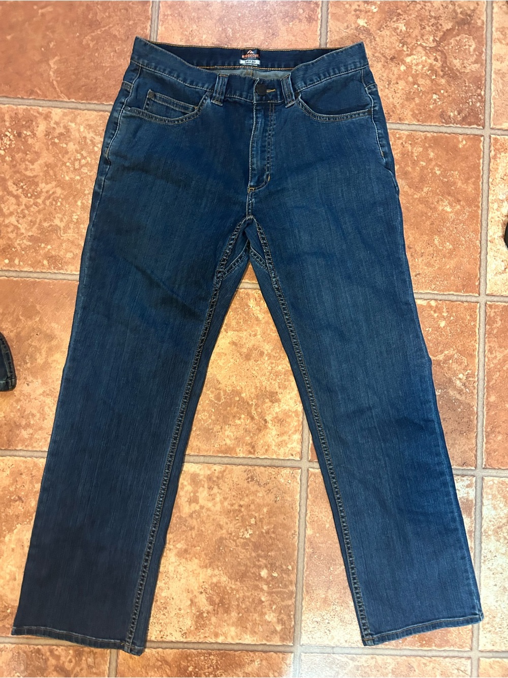 Relaxed Dark Blue Men's Jeans - Classic Everyday Fit 8 inch around bottom hem.